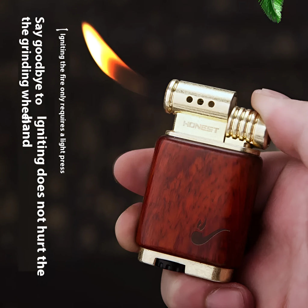 Decorative ebony gas lighter with rosewood and black wood finishes for collection.