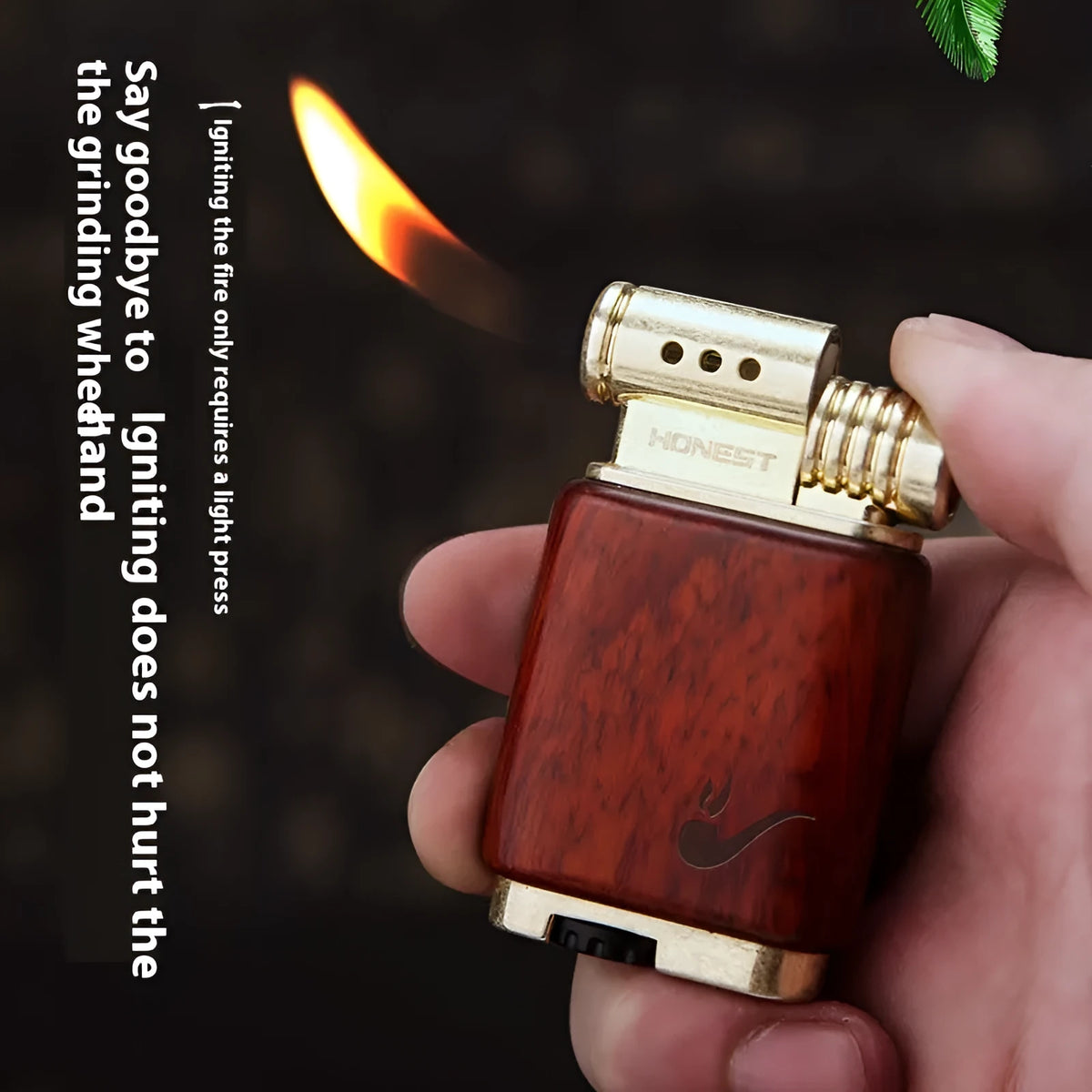 Decorative ebony gas lighter with rosewood and black wood finishes for collection.