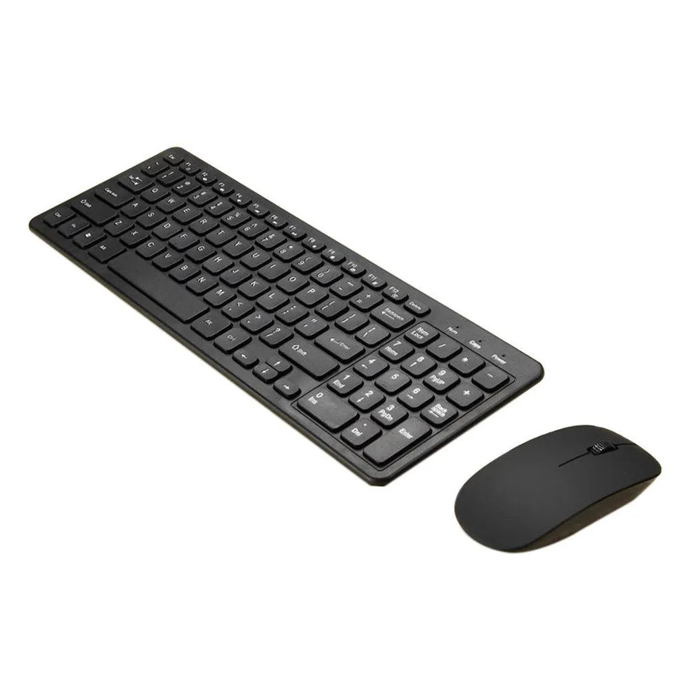 Wireless keyboard and mouse set in black with micro USB receiver and cable
