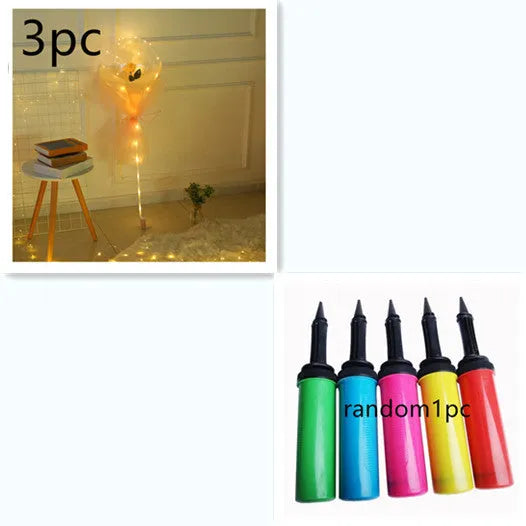 LED luminous transparent balloon with artificial rose and LED light illumination for party decoration