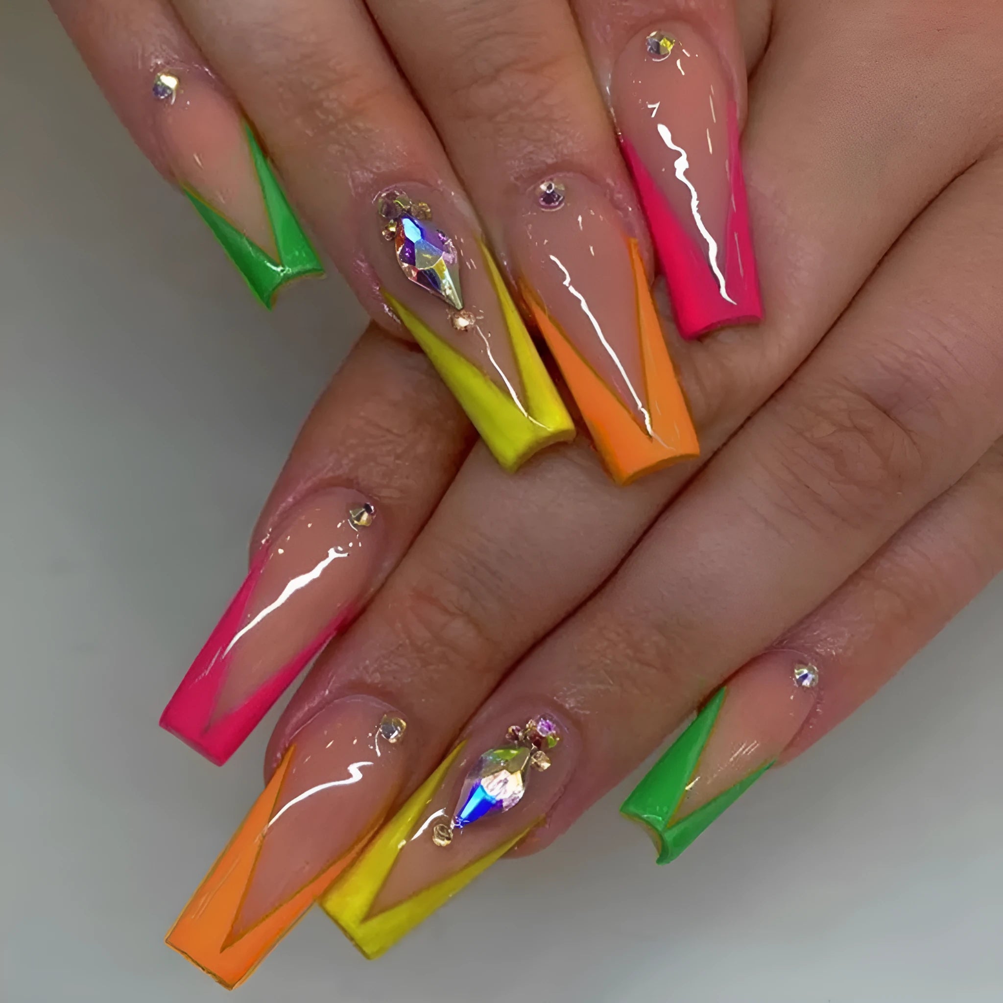 Diamond colour French nail tips with cartoon, love and cross heart patterns, plus jelly glue and filing strip.