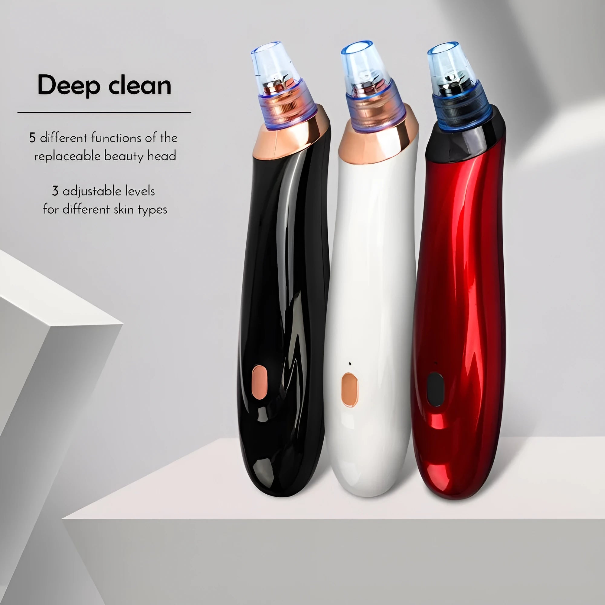 Electric blackhead remover pore cleaner with multiple nozzle attachments and 3.7V lithium battery