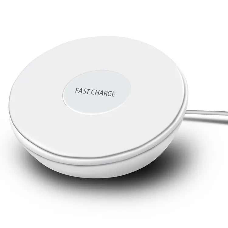 White wireless charging pad with clock display and alarm functions for smartphone bedside charging