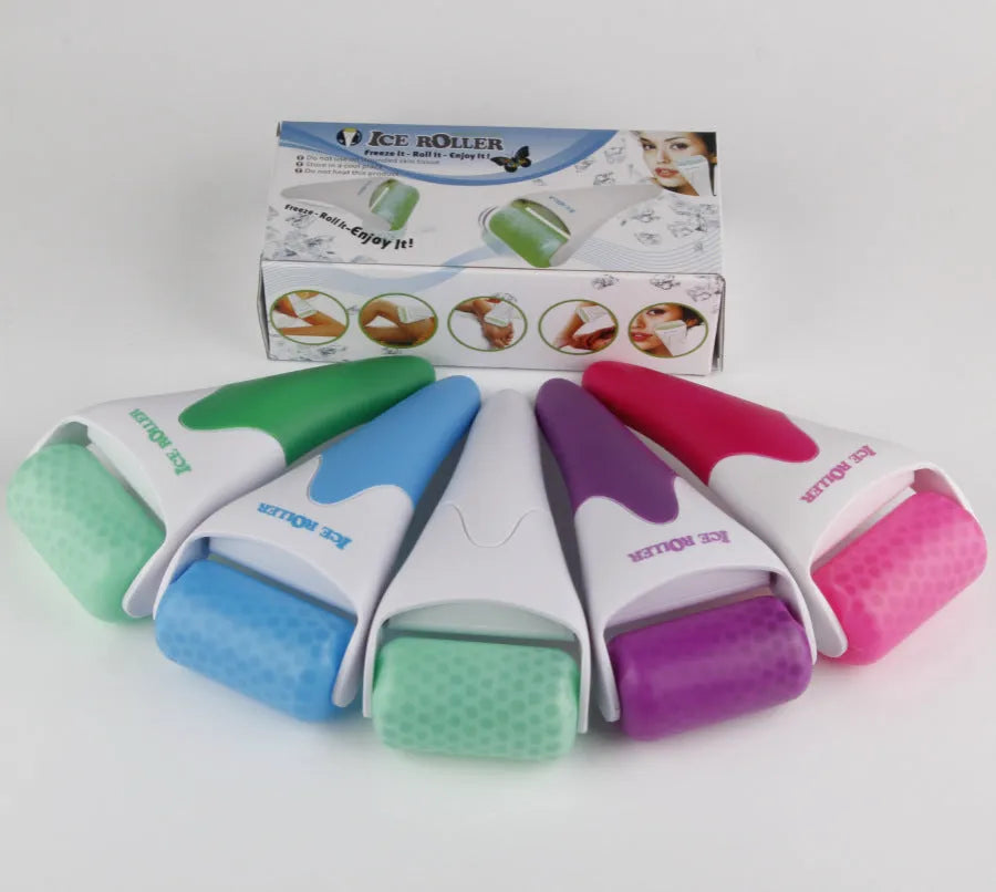 Ice roller massager in plastic, 19.8 cm x 6.0 cm x 11.5 cm, for face and neck use, available in five colours