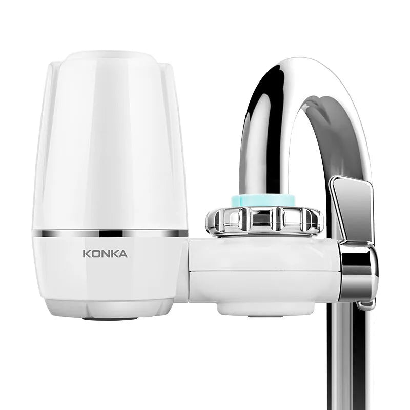 White kitchen tap water filter with switchable faucet head and universal adapter