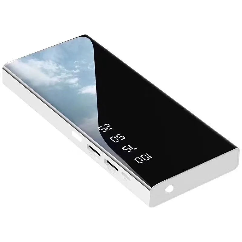 20000mAh power bank with LCD display showing battery percentage, dual USB ports, and compact design