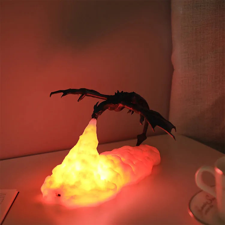 3D printed dragon night light with warm red breathing light effect, PLA material construction