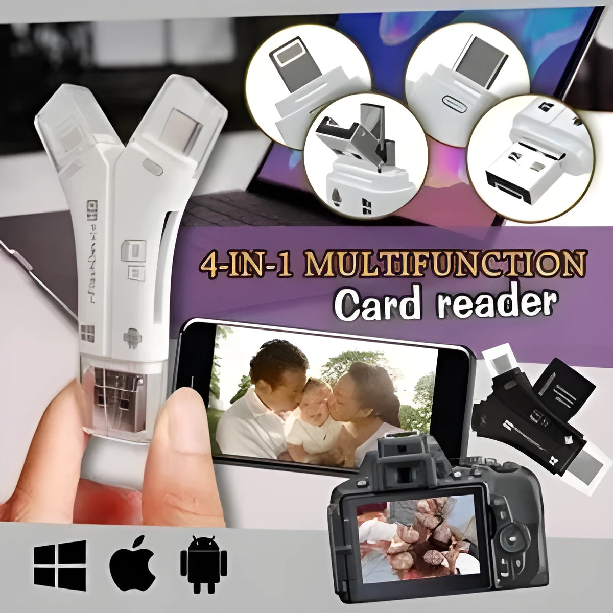 NK908 white black gold 4-in-1 mobile phone SD card reader for Apple iPhone and Android