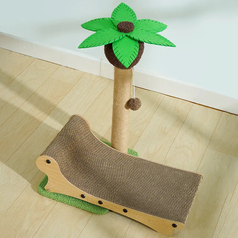 Wooden beach chair cat nest with integrated scratch board and climbing frame