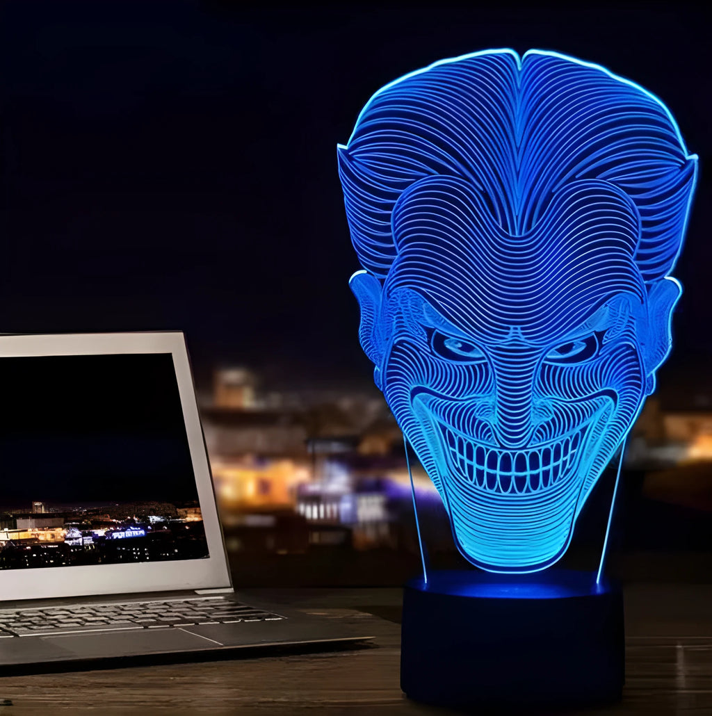 USB-powered 3D LED mood lamp with remote control showing seven colour options