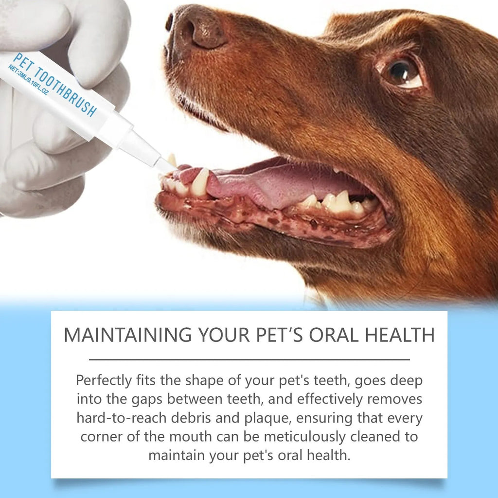 Soft-bristled pet toothbrush pen with 3ml dental gel for dog and cat teeth cleaning