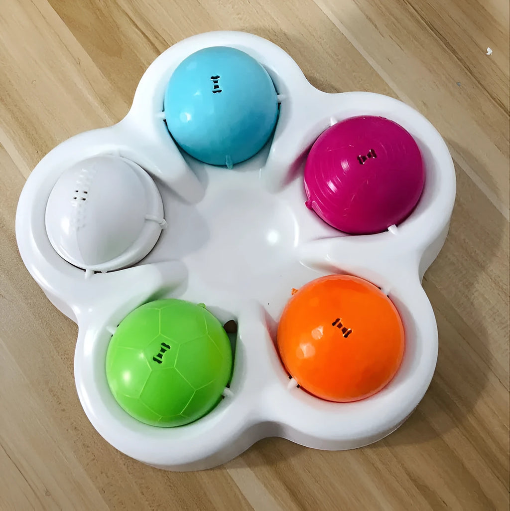 White PP Pet IQ educational toy, 22cm diameter, 8.5cm height, slow feeder and puzzle bowl for dogs.