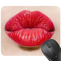 Red lips design rubber non-slip mouse pad on a desk, size 240x200mm.