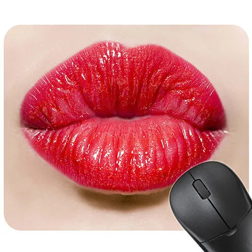 Red lips design rubber non-slip mouse pad on a desk, size 240x200mm.