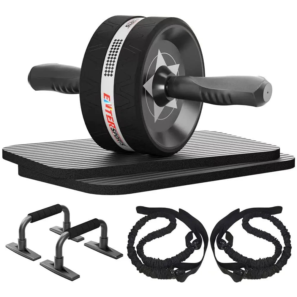 Set of seven coloured abdominal wheel push-up brackets for indoor fitness training