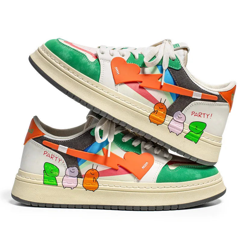 Youth fashion sneakers with lace-up closure in Rainbow White Blue and White Rice colours for outdoor casual wear
