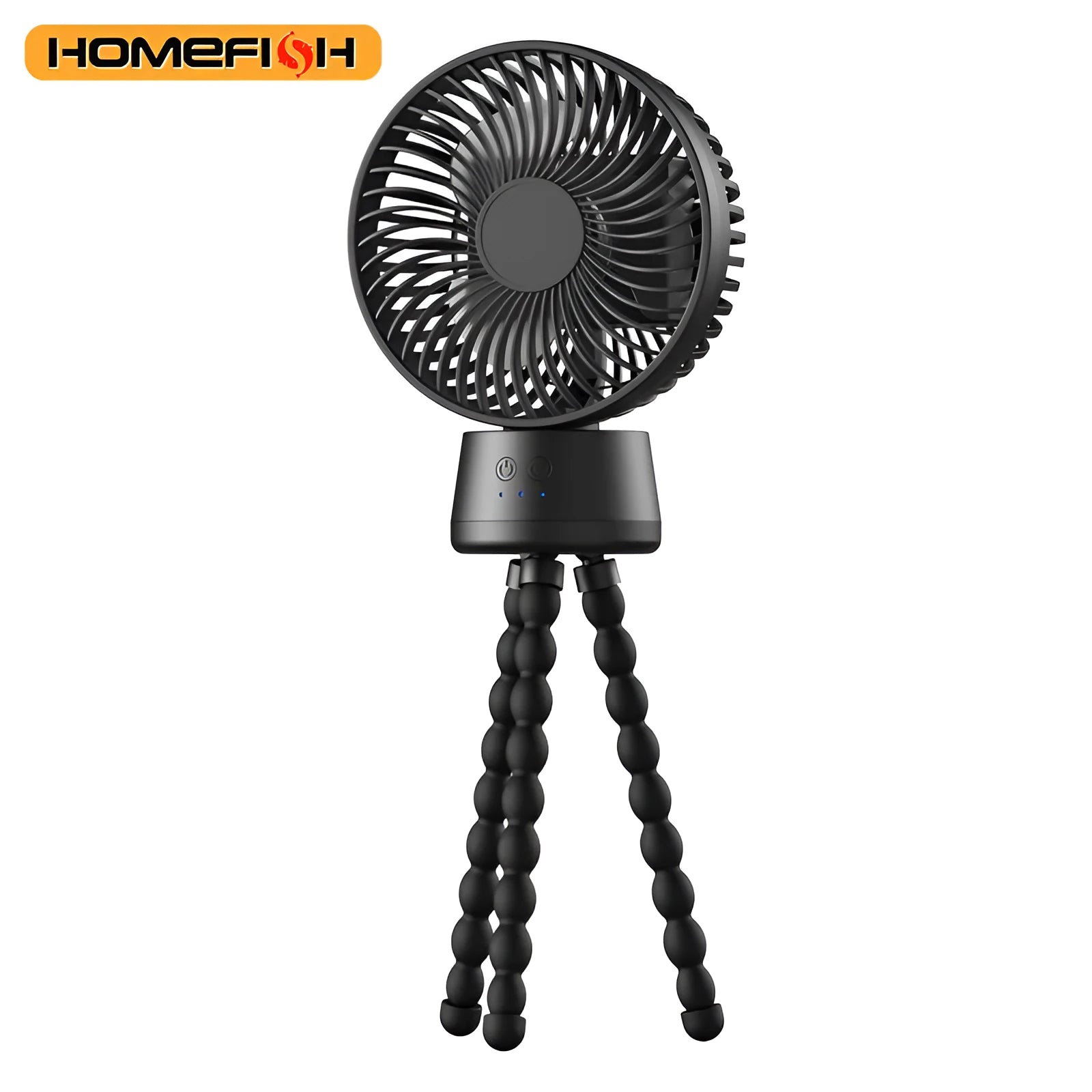 HOMEFISH F2 automatic shake head portable fan with removable bracket, LED light, and USB charging port