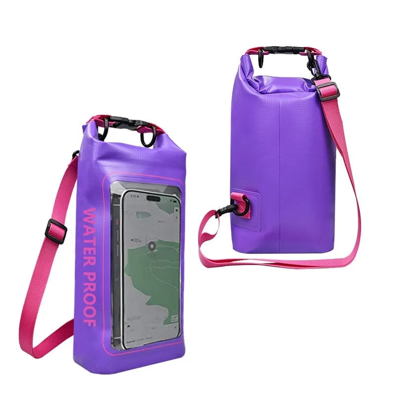2L waterproof crossbody phone bag made of 500D PVC mesh in black for swimming and diving