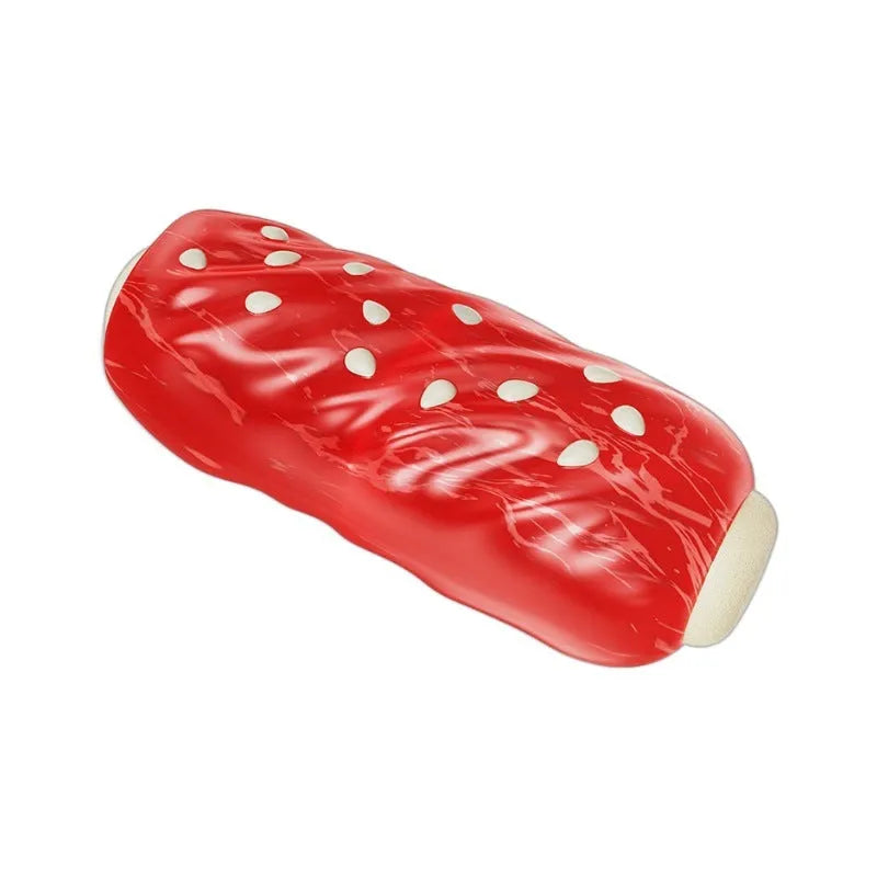Plastic molar rod dog chew toy with treat dispensing holes