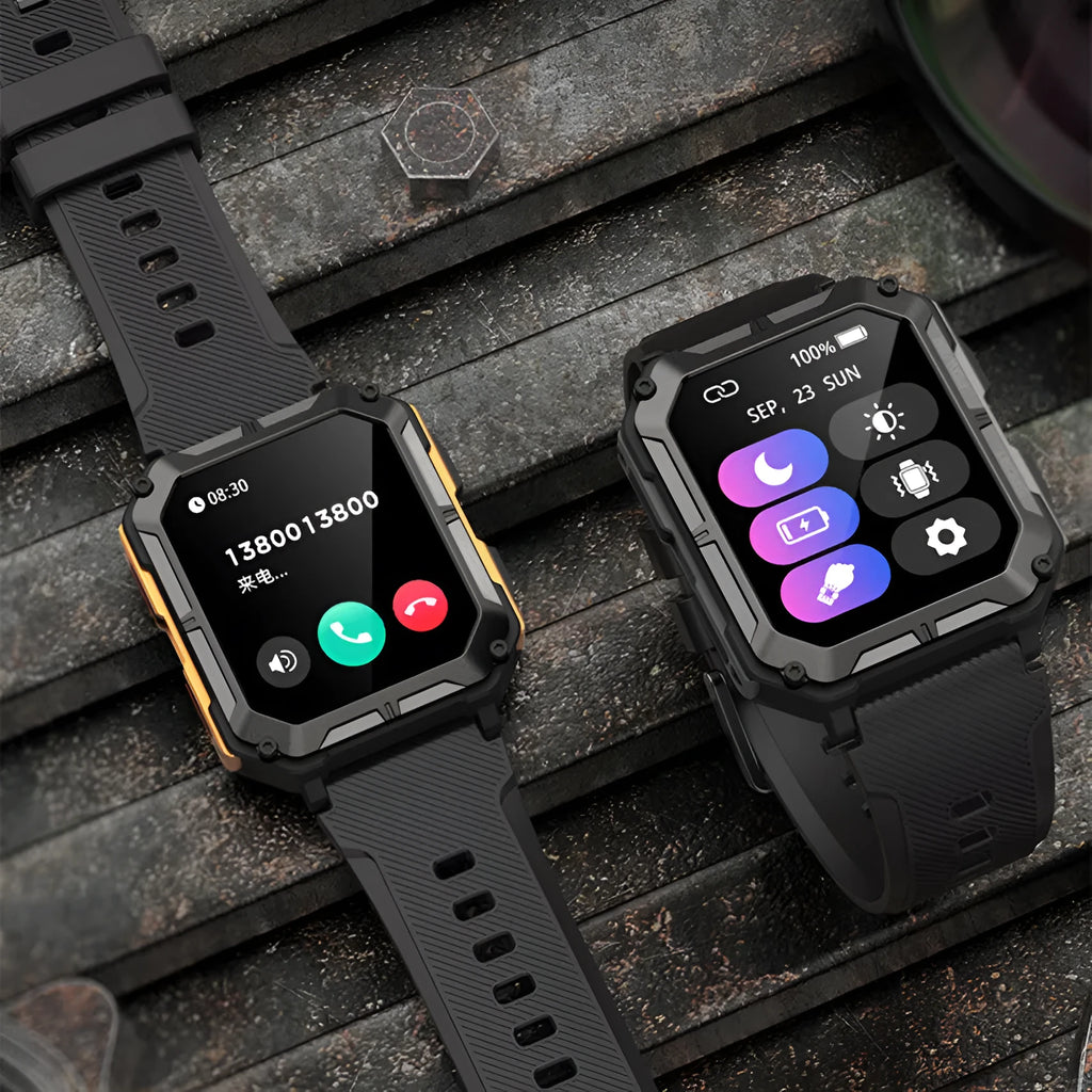 Square dial smart watch with Bluetooth call functionality and silicone wristband