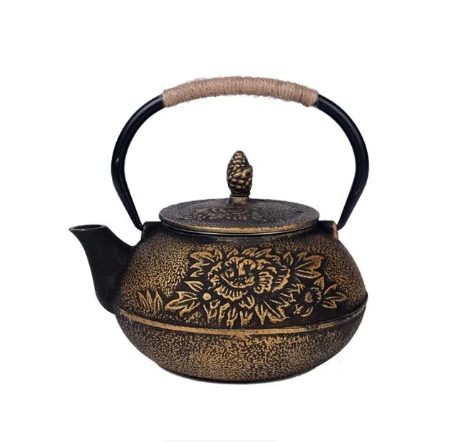 0.9L cast iron teapot with Japanese-style fish pattern in bronze finish