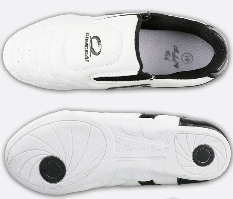 Black and white children's PU martial arts training shoes for Sanda and Taekwondo