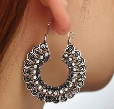 Bohemian ethnic earrings in geometric alloy with plated finish, women's fashion style A, one pair