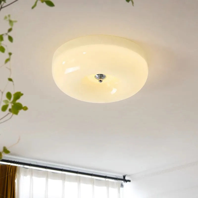 Cream coloured bedroom ceiling lamp with American middle ancient styling and three-colour light settings