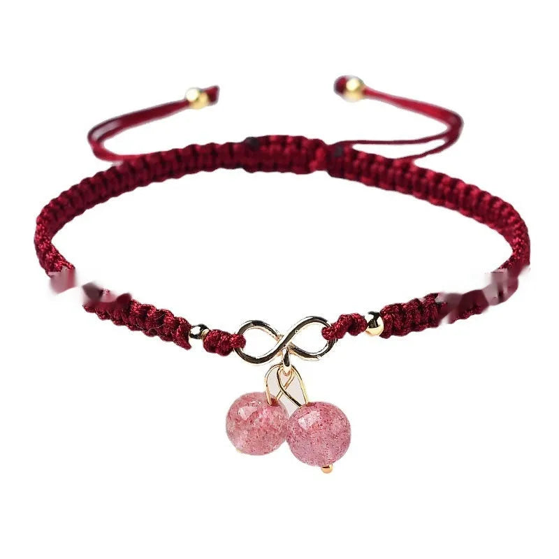 Natural strawberry quartz cherry bracelet for women with genuine crystal beads in fruit shape design