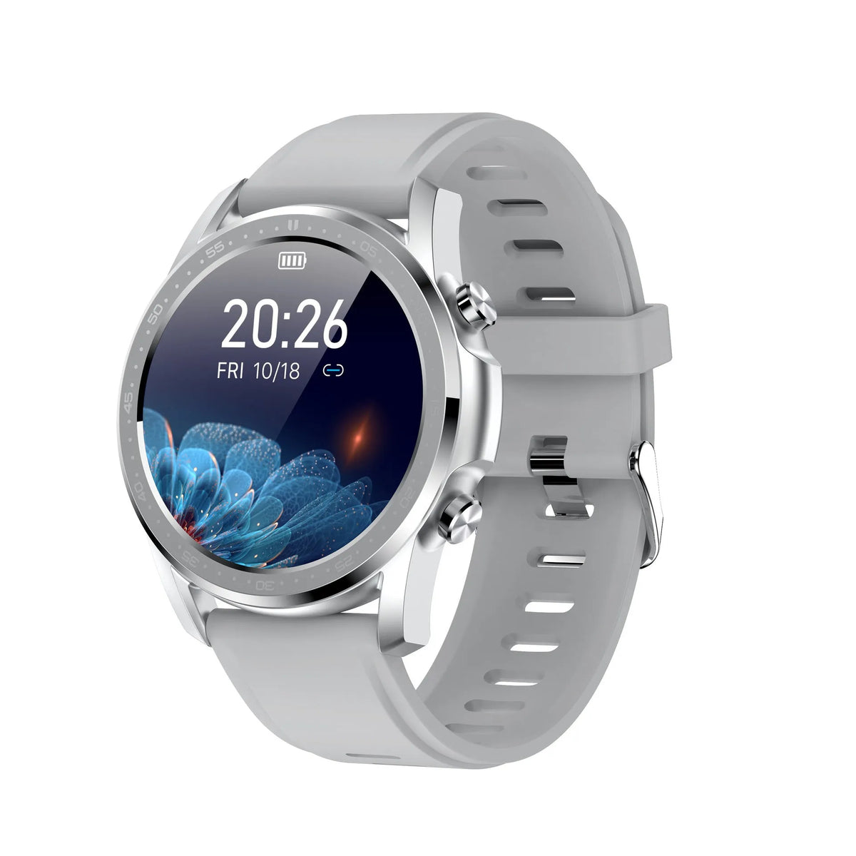 Black or grey zinc alloy smart bracelet with a 1.3-inch screen for body temperature monitoring.