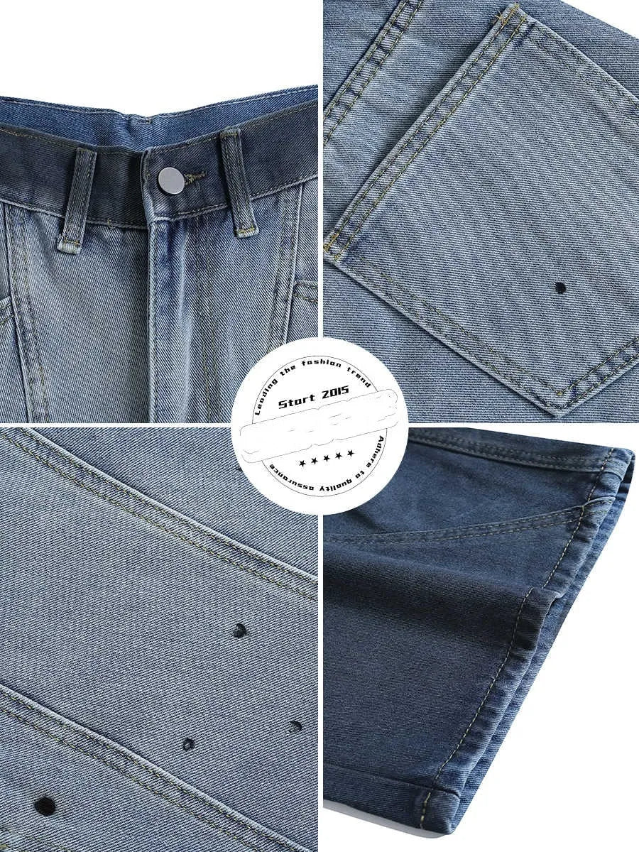 Blue tie-dye gradient cropped jeans with washed-out appearance and loose fit