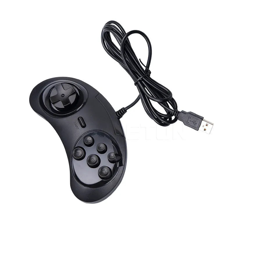 Black Sega USB PC game controller with 1.8 metre cable showing dimensions 15.5x8.5x2.5cm
