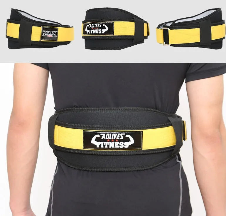 Nylon fitness weightlifting waistband in black red yellow colours for adult gym use