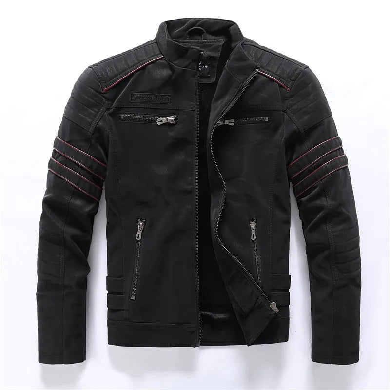 Men's PU leather jacket in Army Green, Black Grey, Black or Coffee, full sleeve, Asian sizes M to 2XL