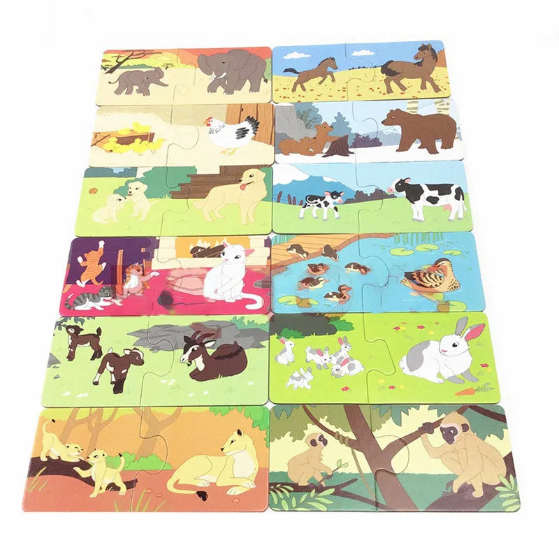 French children's puzzle toy with colourful picture cards and matching word cards made of thickened paper.