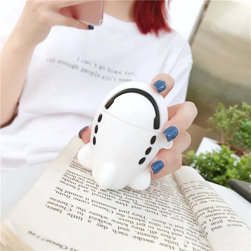 Silicone flip case with airplane headset design for AirPods 1st and 2nd generation with carrying hook