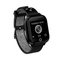 Black smartwatch with Bluetooth earbuds stored in the watch casing, showing the 1.4-inch screen.