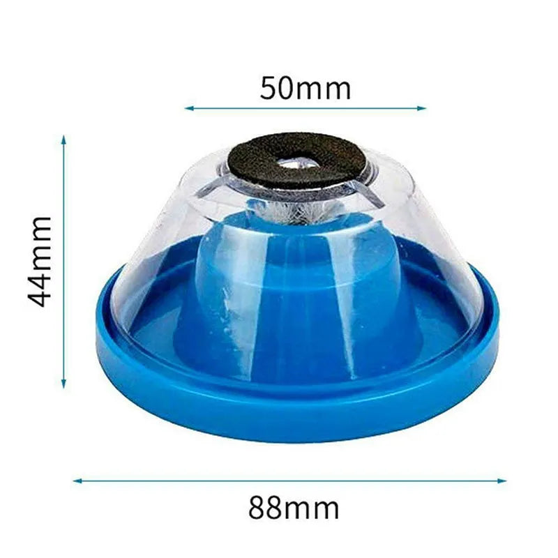 Blue bowl-shaped electric hammer drill dust cover for collecting drilling debris.