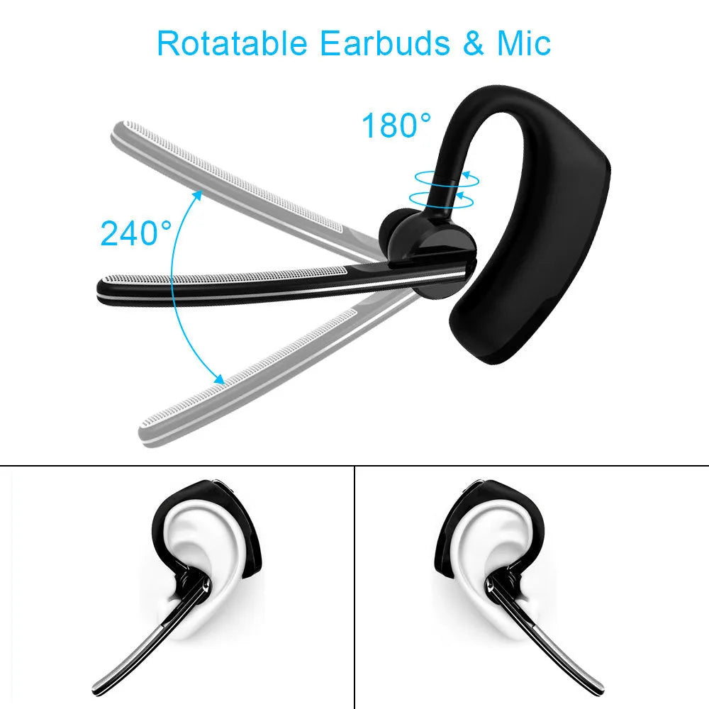 V9 Jerry wireless Bluetooth headset with earbud and charging cable on a dark background