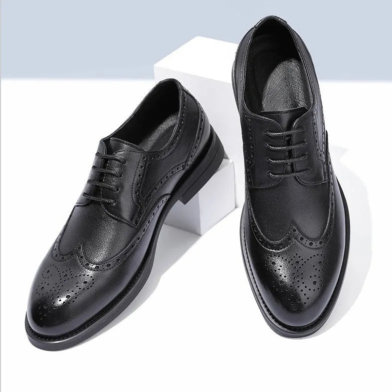 Men's black and brown brogue business shoes made from PU leather for formal wear