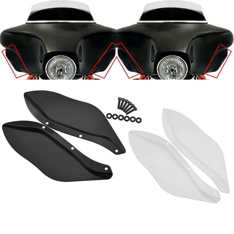 Harley-Davidson Touring motorcycle side wing windshield covers in black and transparent ABS plastic