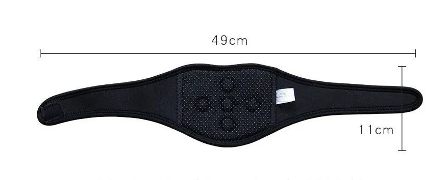 Black self-heating magnetic neck guard with adjustable shoulder strap for neck support