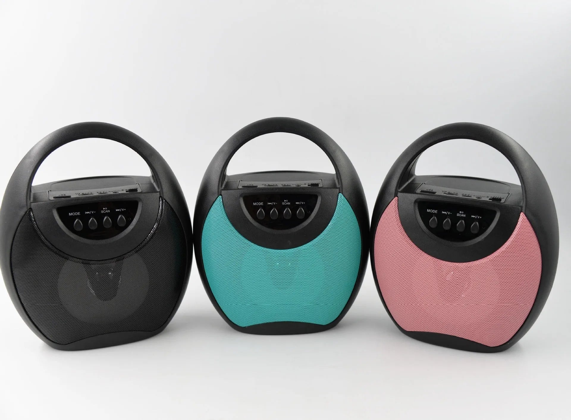 Black portable Bluetooth speaker with USB port and SD card slot.