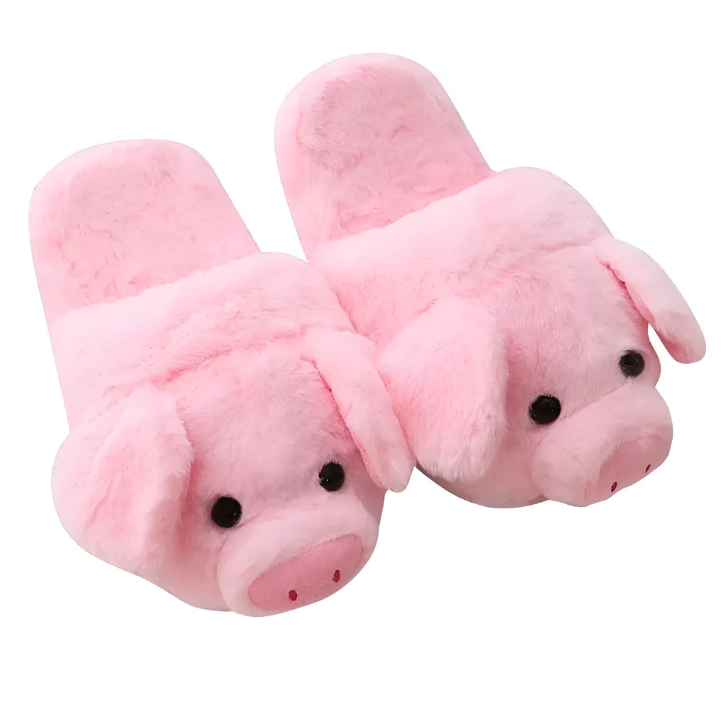 Pink pig-themed indoor floor slippers with short plush exterior and PP cotton filling