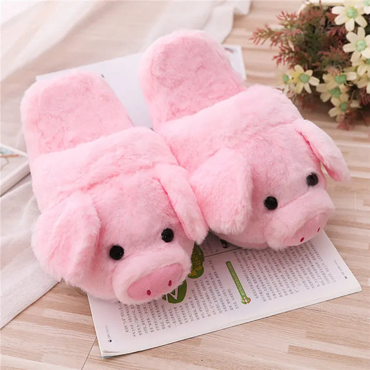 Pink pig-themed indoor floor slippers with short plush exterior and PP cotton filling