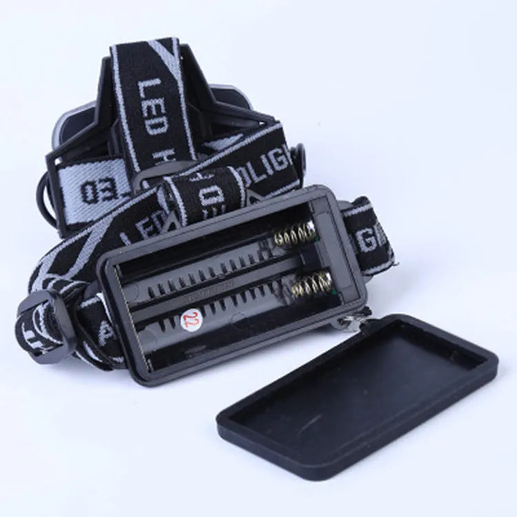 Black LED headlamp with long-range beam capability up to 500 metres and waterproof casing