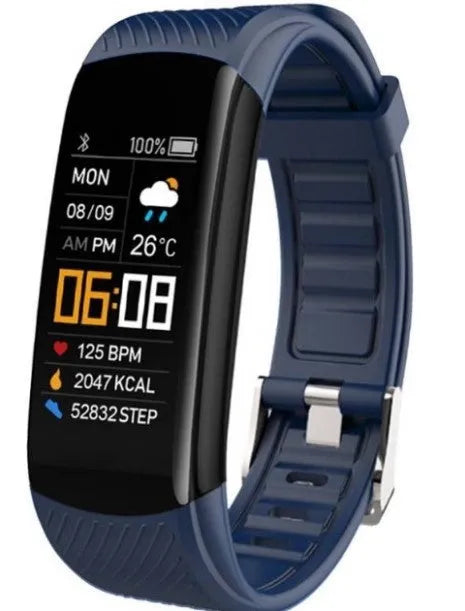 Black TPU sports pedometer bracelet with 0.96-inch touch screen on wrist