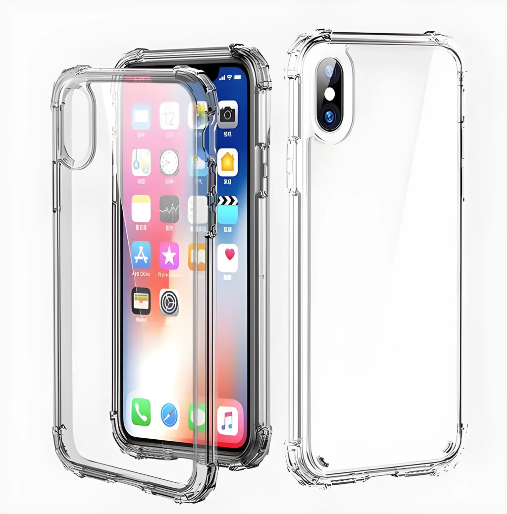 Clear transparent TPU shockproof case for iPhone on a table
