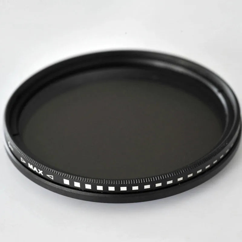 Multi-diameter adjustable camera neutral density filter set with adapter rings