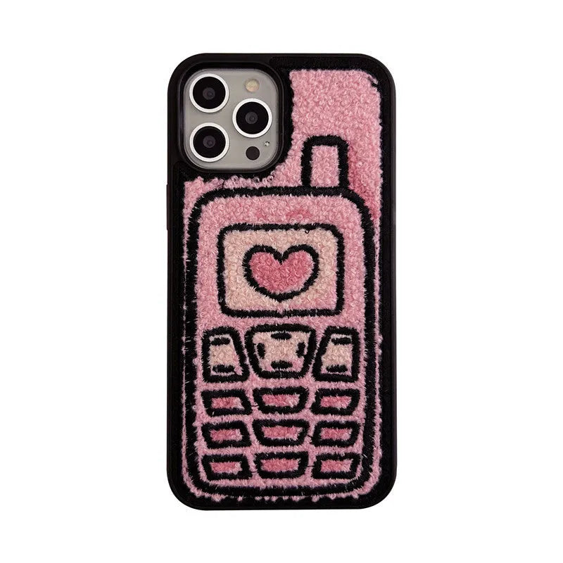 Pink towel embroidered TPU iPhone back cover with Japanese Korean style design